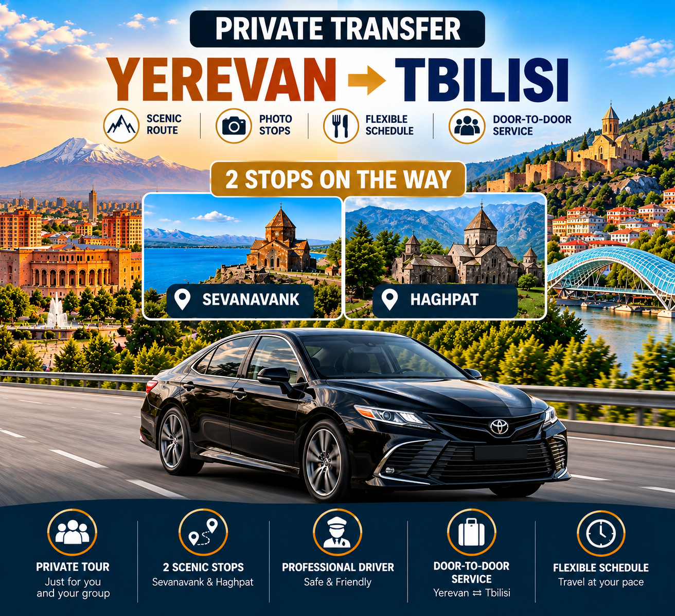 Private Transfer with Tour: Yerevan to Tbilisi or Vice Versa