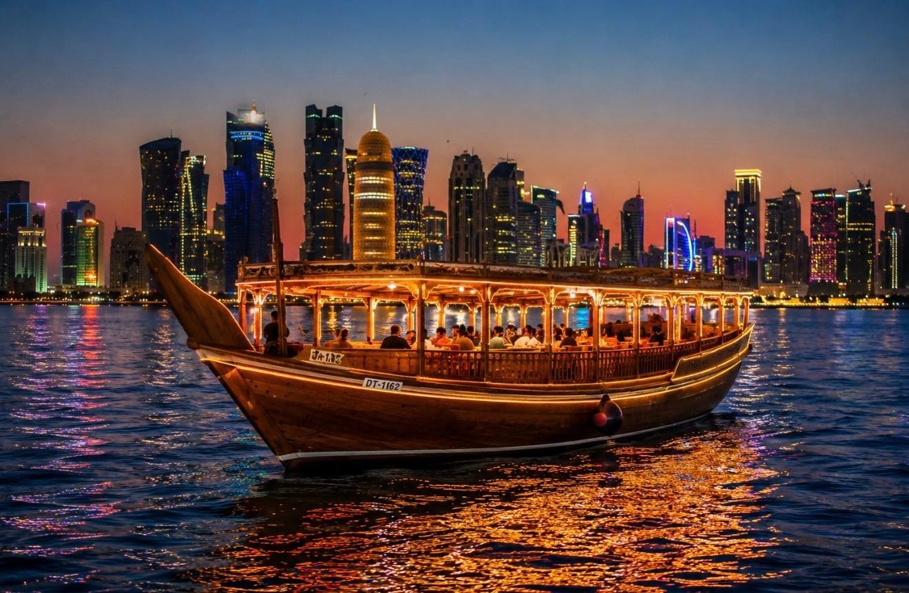 Doha Skyline: Traditional Sunset Dhow Cruise, Dinner Option 3