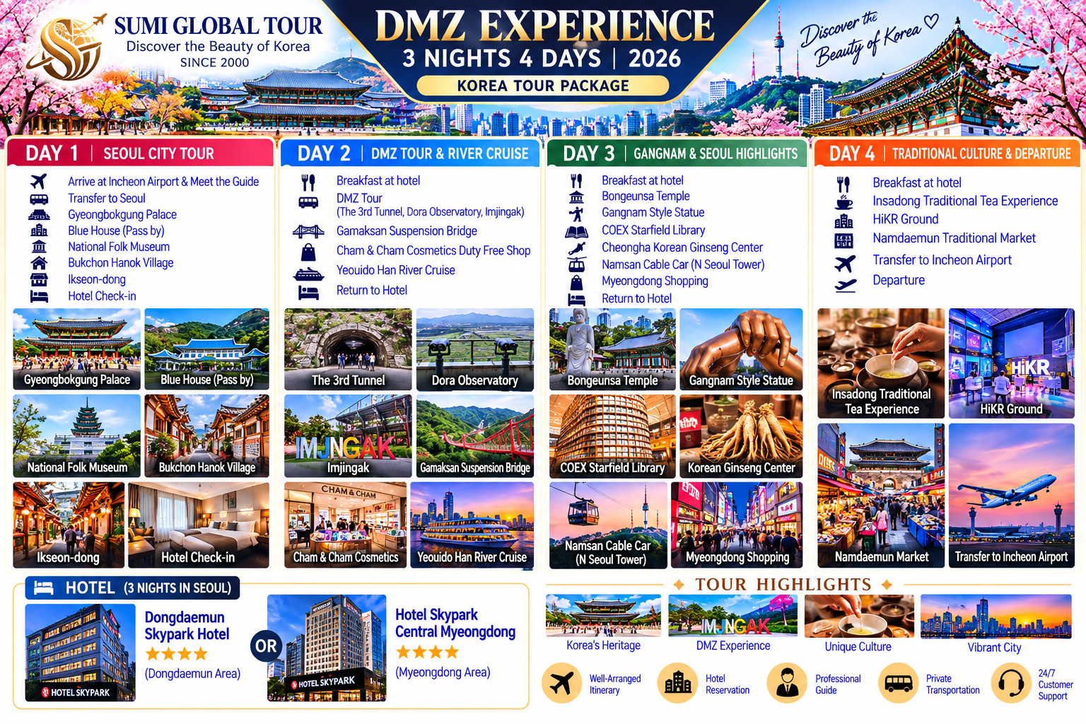 Seoul: 4-Day Guided Tour with DMZ, Palace, and Cruise