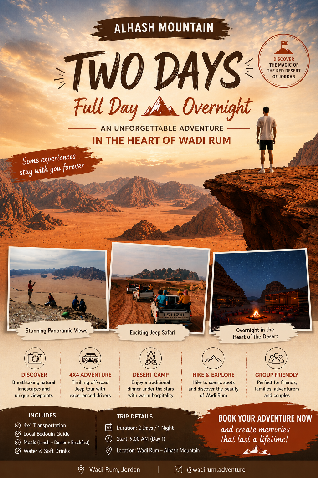 Wadi Rum: 2-Day Desert Tour with Camp, Meals, & Guide