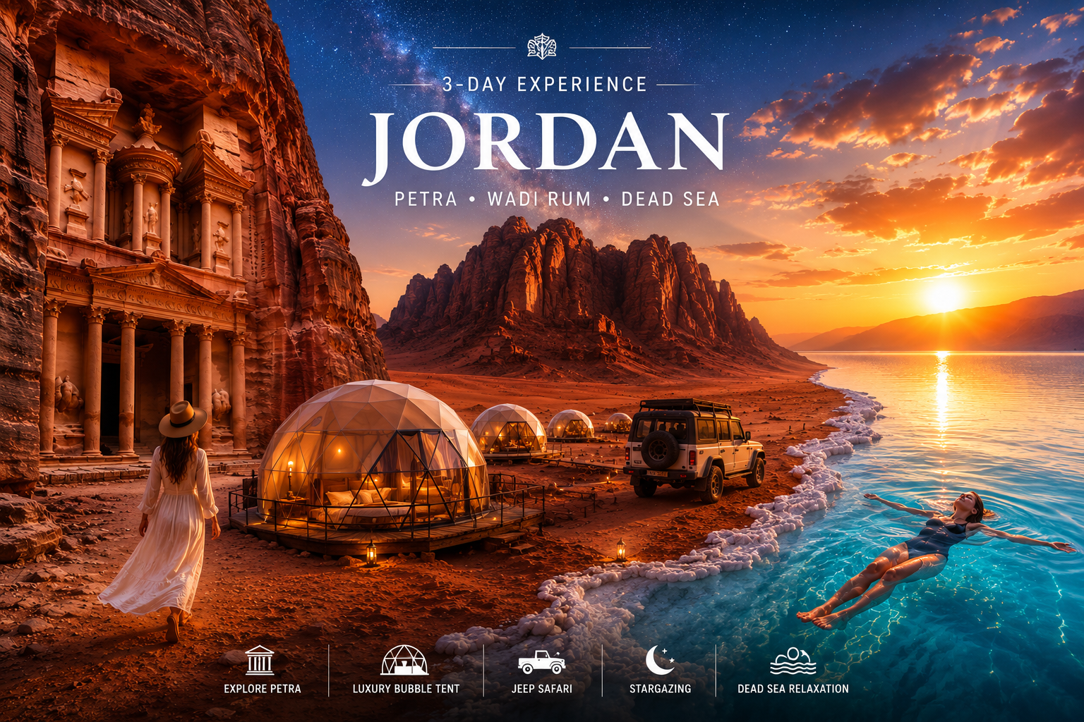 Experience Jordan in 3 Days: Petra & Wadi Rum & Dead Sea