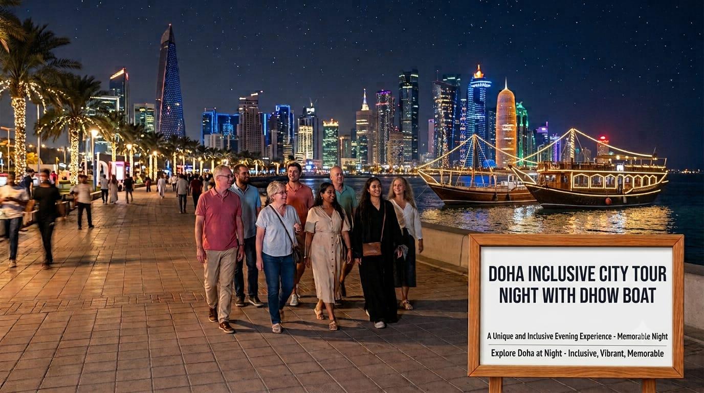 Doha-QATAR All Inclusive Night city tour with Dhow boat .