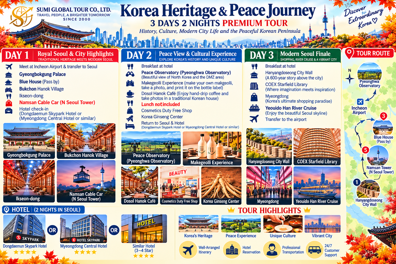 From Incheon Airport:5-Day Korea Tour with Hotels& Transfers