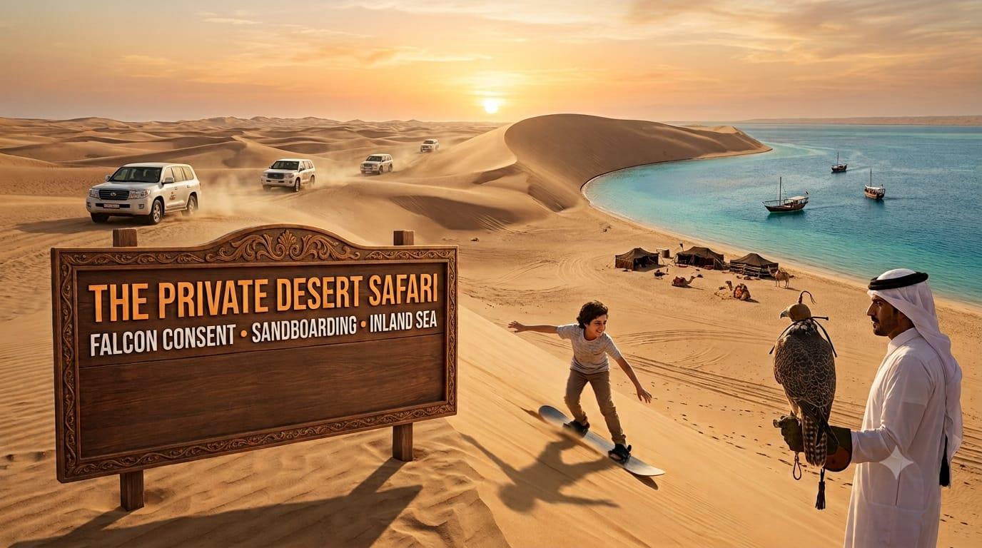 Doha:Private Desert Safari, Falcon, Sandboarding,inland sea