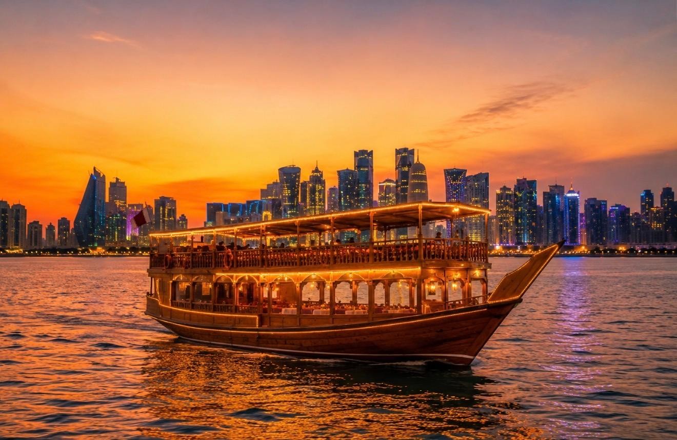 Doha Skyline: Traditional Sunset Dhow Cruise, Dinner Option 2