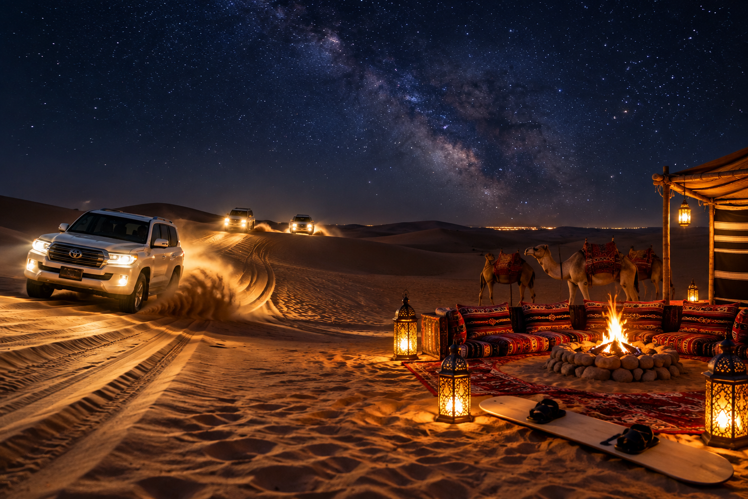 Doha: Moonlight Desert Safari by 4x4 with a Camel Stop