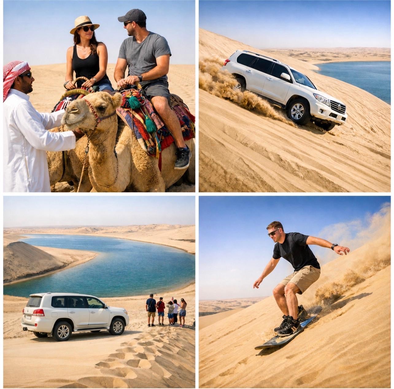 Qatar Gold Dune Safari,Camel Ride, Sand Boarding, Inland Sea