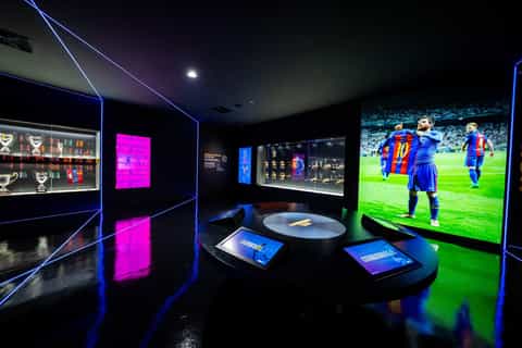 Entrance area of the FC Barcelona Museum with visitors