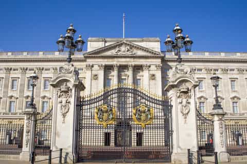 Buckingham Palace facade and forecourt in London