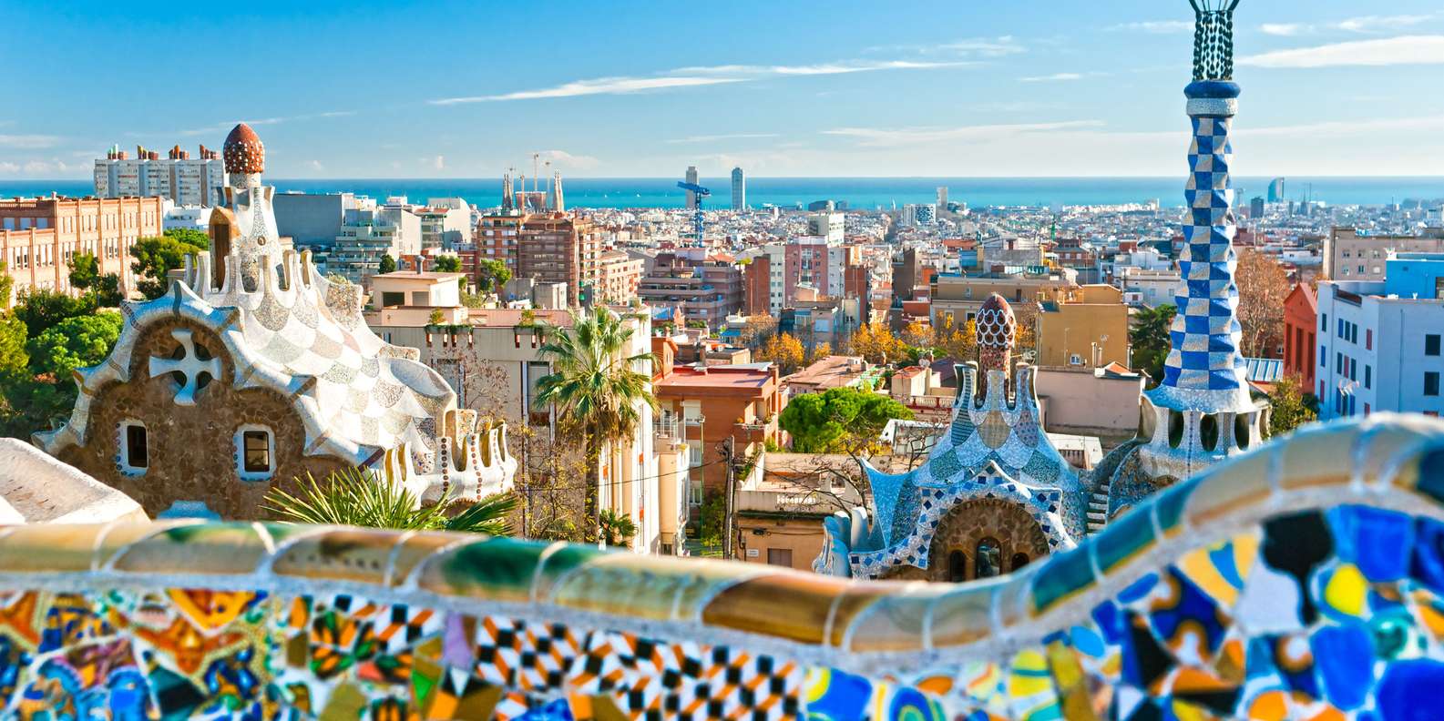 Serpentine bench overlooking Barcelona