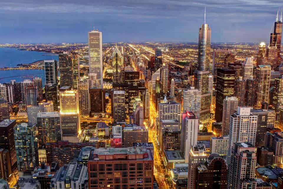 Chicago, Illinois, USA. 16th May, 2022. Aerial view of Guaranteed