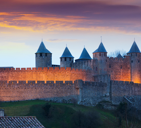 View Of Park Outside The Fortress Town Of Carcassonne In Southern