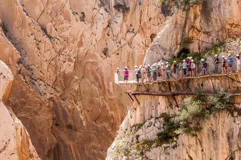 Suspended walkway clinging to the rock face at Caminito del Rey
