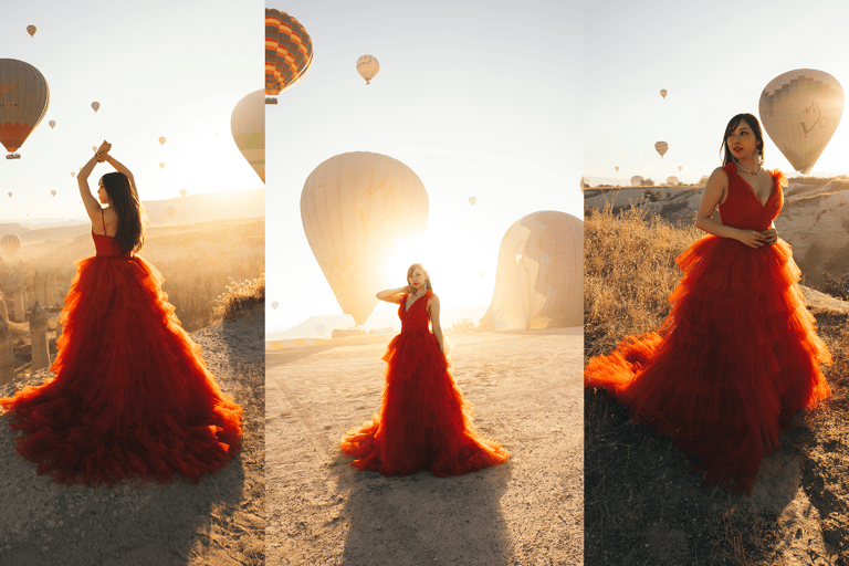 Cappadocia: Scatti fotografici con abiti volantiCappadocia: servizio fotografico all&#039;alba con abiti volanti