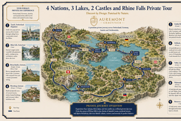 From Zurich: 4 Nations, 3 Lakes, 2 Castles, & Rhine Falls Private V-Class: 4 Nations, 3 Lakes, 2 Castles & Rhine Falls