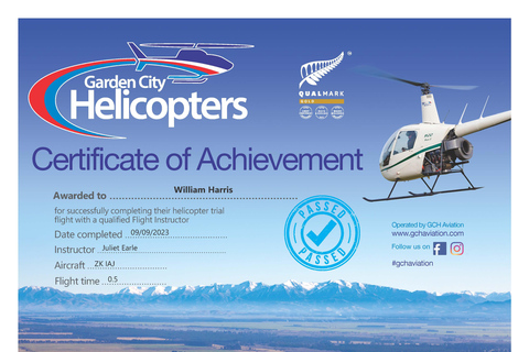 Christchurch : Vol d'essai en hélicoptèreVol d'essai en hélicoptère YouFly - Garden City Helicopters