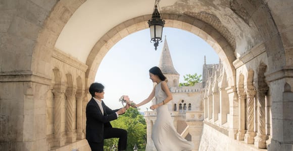 Budapest: Proposal Photos at enchanting Fisherman's Bastion