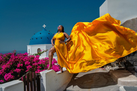 Santorini: Sessão de fotos particular com vestido voador30 minutos - Sessão de fotos com vestido esvoaçante