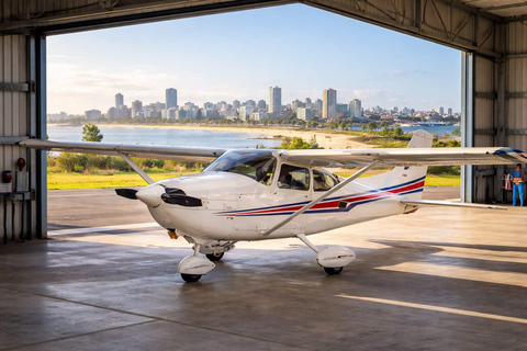 Panoramic Airplane Flight Over Montevideo