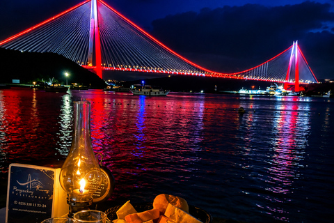 Istanbul: Europe & Asia Night Cruise with Dinner & Shows VIP Lounge, VIP Menu, Soft Drinks & Hotel Transfer
