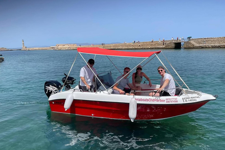 Chania: Selbstfahrender Bootsverleih vom Alten HafenChania: Boot zum Selberfahren mieten im alten Hafen
