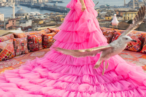 Rooftop Flying Dress Photoshoot in Istanbul