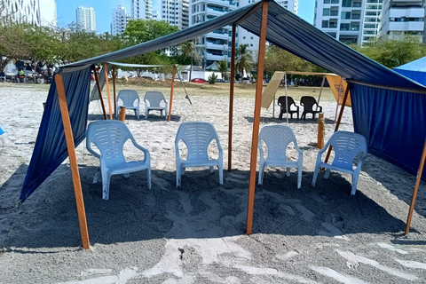 Cartagena: SUN TENT, CHAIRS on Castillogrande beach+LUNCH