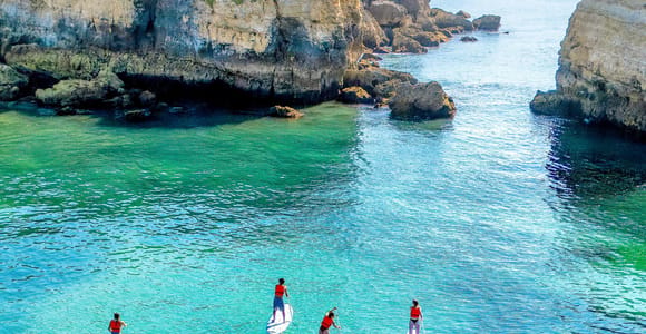 Albufeira: Sunset SUP Caves Tour w/Free Professional Photos