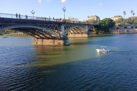 Seville from the Guadalquivir: Electric water taxi ride, TAXI SHIP. Bonifaz, father of the Spanish Navy, and the Battle of Guadalquivir.