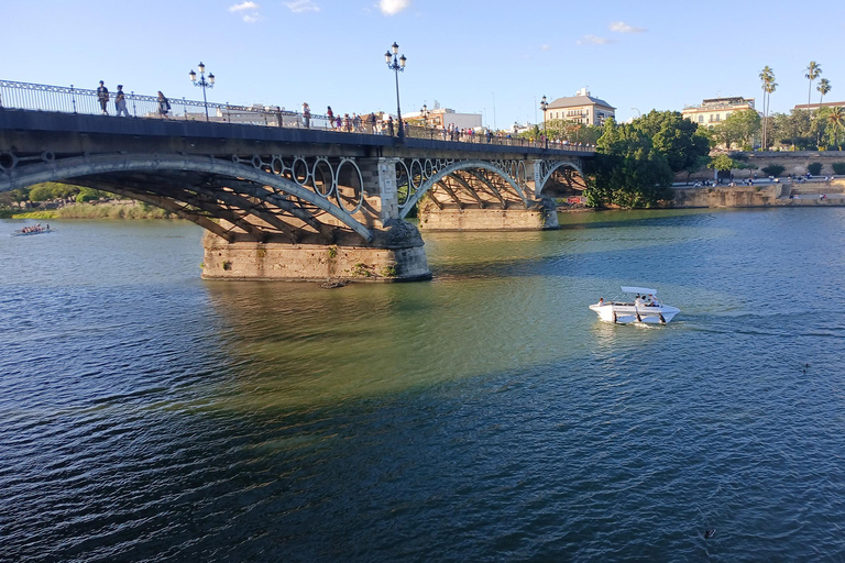 Seville from the Guadalquivir: Electric water taxi ride, TAXI SHIP. Bonifaz, father of the Spanish Navy, and the Battle of Guadalquivir.