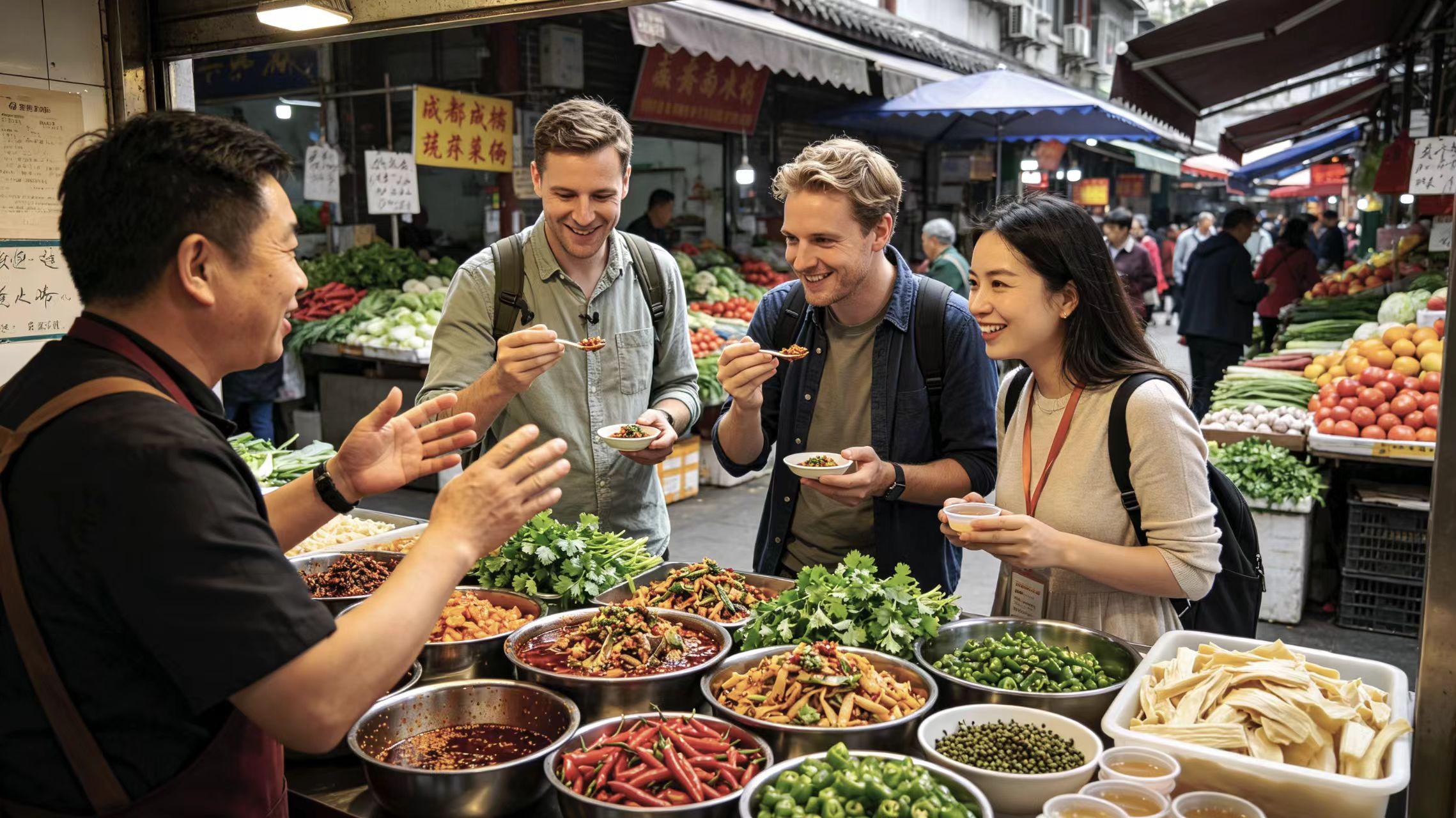 Gastronomie- und Kultur-Tour in Chengdu: Markt, Tee und Kalligrafie