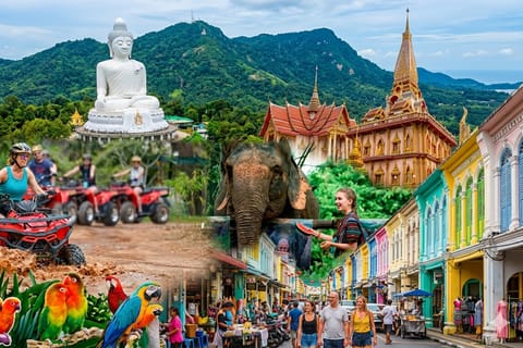Phuket: Bird Park, Elephant Feeding, ATV Ride & City Tour
