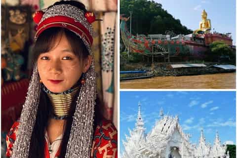 チェンマイ：3つの寺院＆ゴールデン トライアングル ボート ツアー