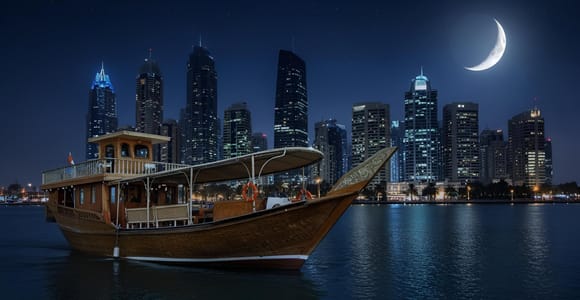 Doha: Moonlight Dinner Cruise, Arabic Dhow Tour with Buffet