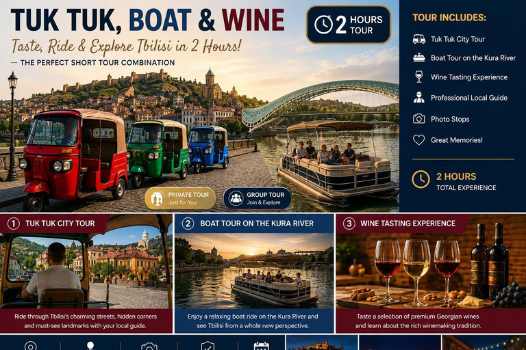 Tbilisi: Retro Tuk-Tuk Tour & River Cruise with Wine Tasting
