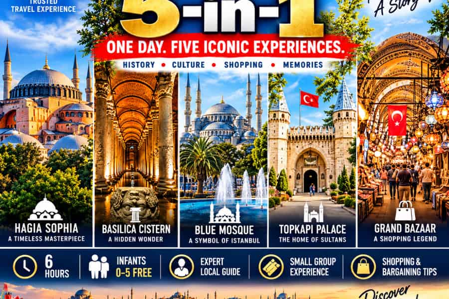 Istanbul: 5-in-1 Hagia Sophia, Topkapi, Cisterna & Großer Basar. Foto: GetYourGuide Istanbul: 5-in-1 Hagia Sophia, Topkapi, Cisterna & Großer Basar. Foto: GetYourGuide
