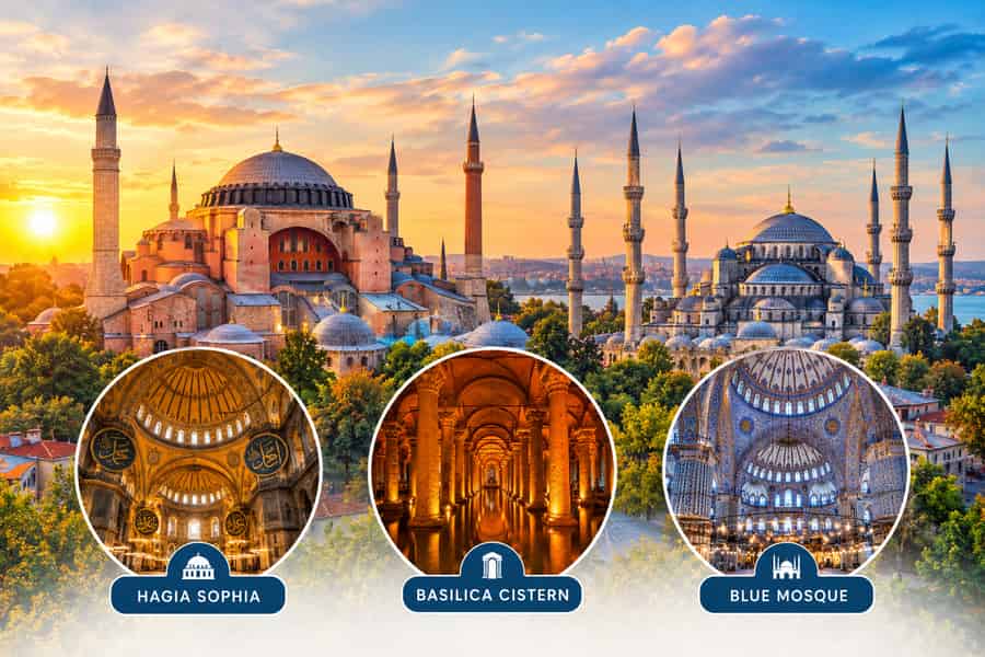 Kombitickets für Hagia Sophia, Blaue Moschee, Basilika mit Audioguide. Foto: GetYourGuide Kombitickets für Hagia Sophia, Blaue Moschee, Basilika mit Audioguide. Foto: GetYourGuide