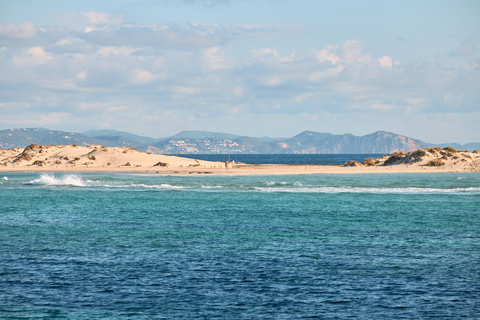 Ibiza: Formentera Boat and Bike Guide Tour +Sunset Party Gold Edition: Formentera Bike & Boat Adventure from Ibiza