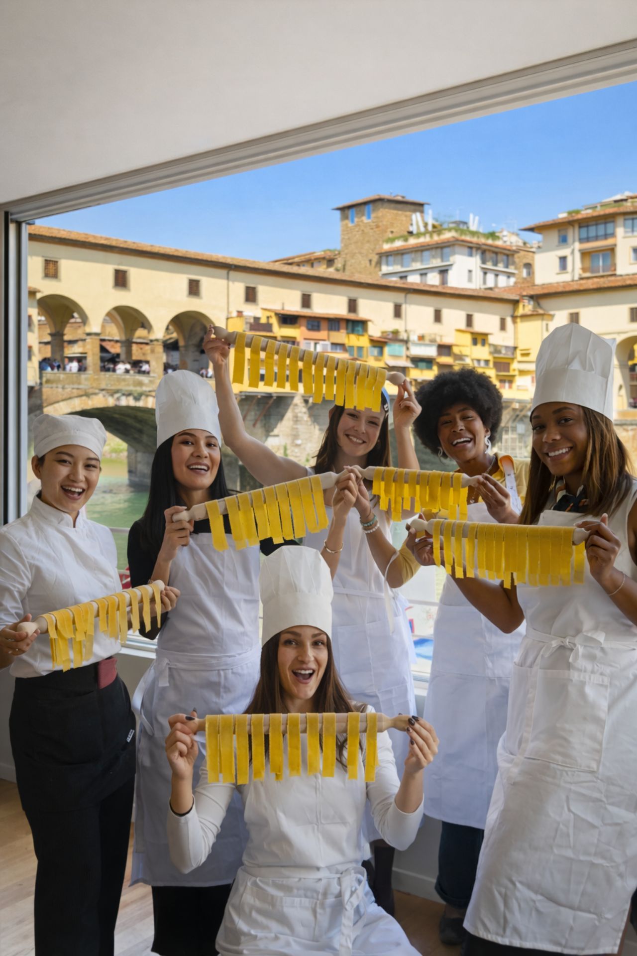 Florenz: Pasta-Kurs mit Essen, unbegrenztem Wein und Blick auf den Ponte Vecchio
