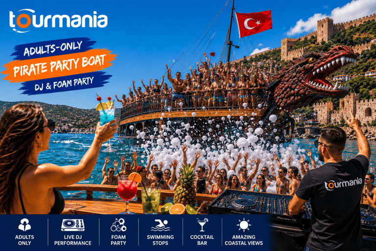 Alanya: Adults-Only Pirate Boat Party with DJ and Foam Party Meeting Point