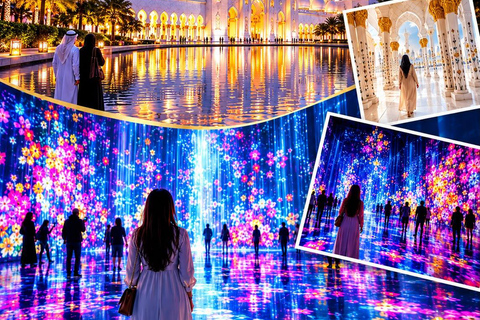 Abu Dhabi: Blue Mosque & teamLab Phenomena Tour with Entry Abudhabi: Full Day Premium Pass Tour With 24K Gold Coffee