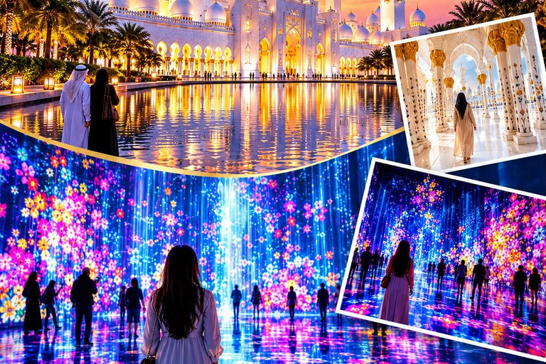 Abu Dhabi: Blue Mosque & teamLab Phenomena Tour with Entry Abudhabi: Full Day Premium Pass Tour With 24K Gold Coffee