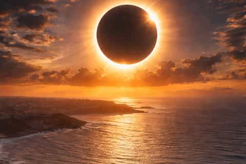 De Santiago: eclipse solar total de 2026 em frente ao Atlântico em