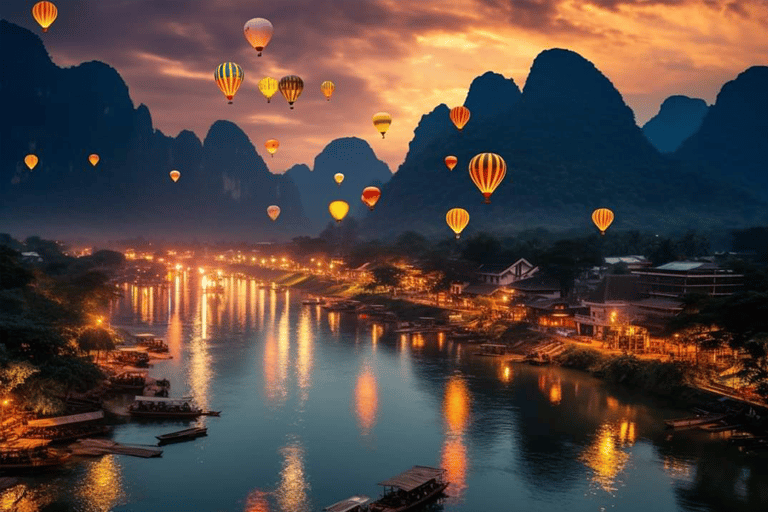 Vang Vieng: globos aerostáticos y paisaje de karts