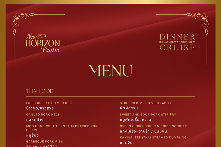 Bangkok: Premium Dinner Cruise With Buffet & Wat Arun Views Thai & International Buffet (Unlimited Chang Draft Beer)