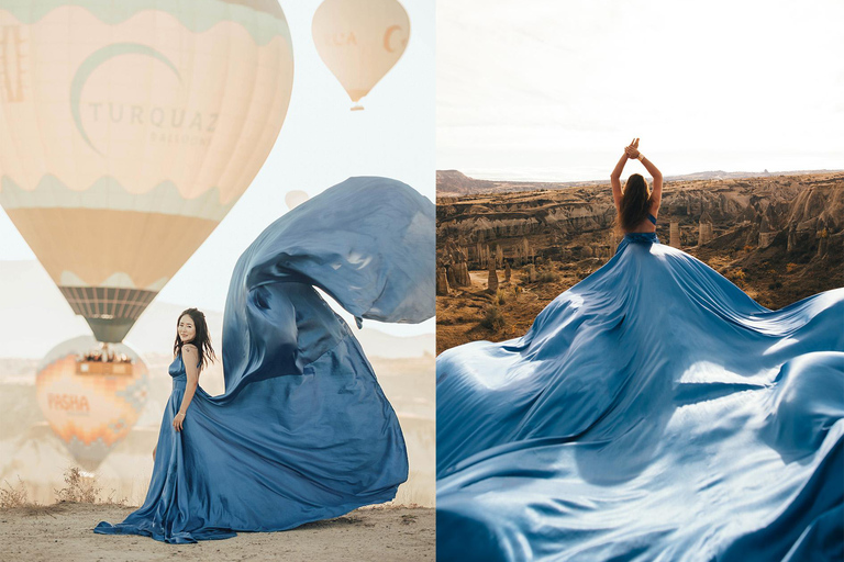 Cappadocia: Scatti fotografici con abiti volantiCappadocia: servizio fotografico all&#039;alba con abiti volanti