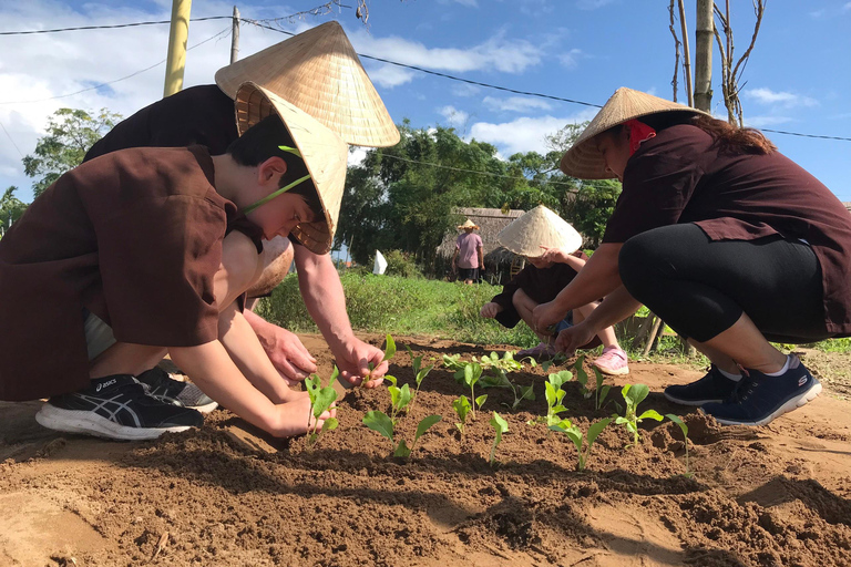 Cultivo com agricultores na antiga vila de vegetais &quot;Tra Que&quot;