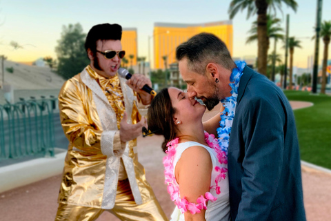 Las Vegas: Gold Elvis Vow Renewal or Wedding at Welcome Sign Sweet & Basic Vow Renewal, No Guests or Photographer