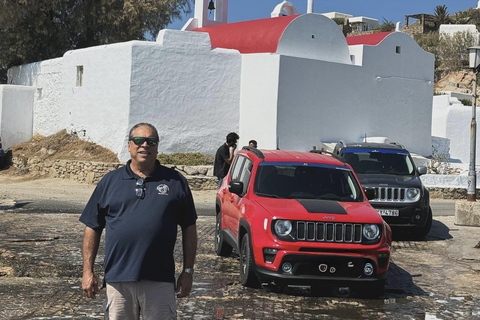 Cruzeiro guiado em Mykonos com um jipe exclusivo para passageiros: Visita obrigatória em 4h