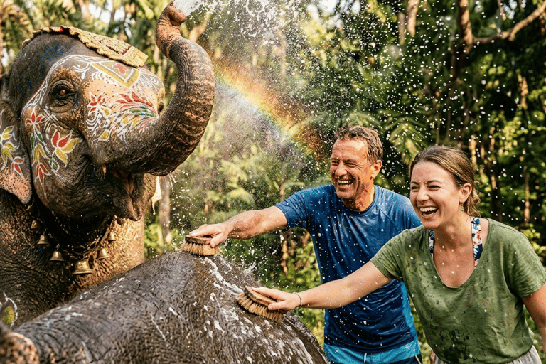 Jaipur Elephant Magic: Paint, Feed & Ride Tour with Pickup All Elephant Activity Riding, Feeding, Painting, Climbing